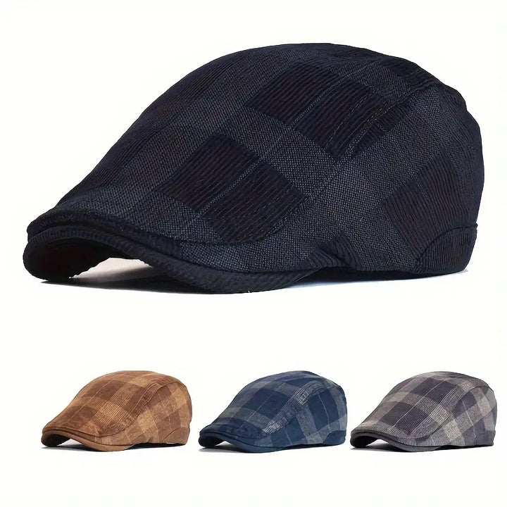 Enriko - Vintage Kockás Pamut Beret Sapka