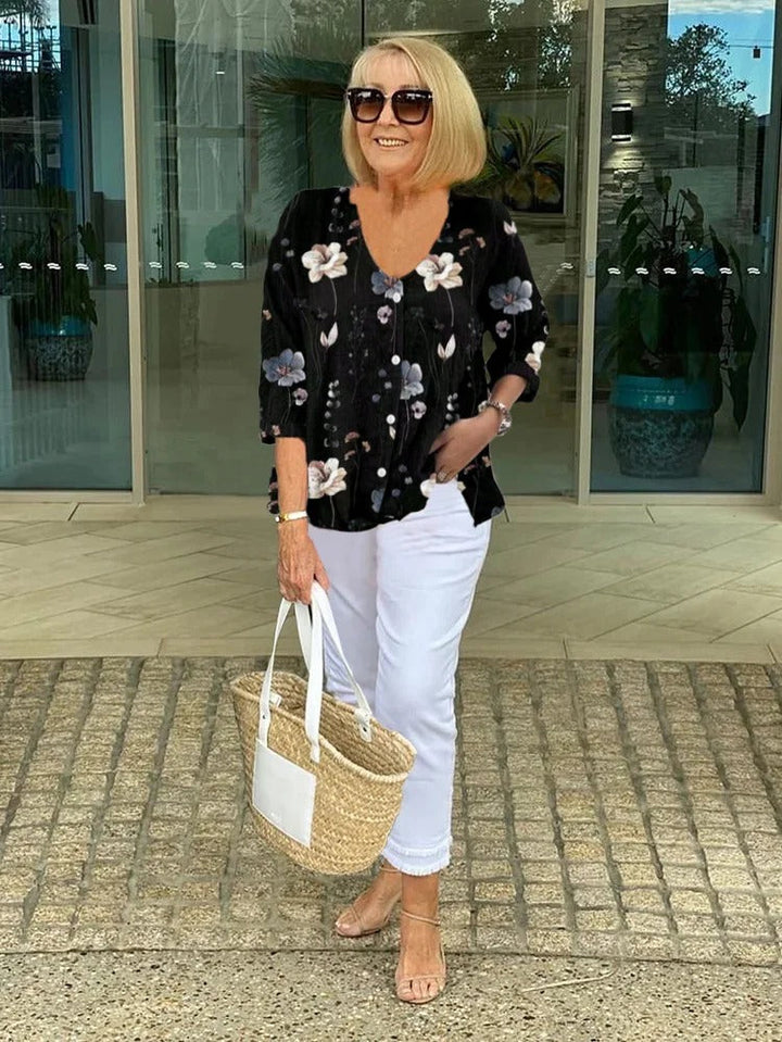 Teresa - Elegáns Virágos Blúz Gombokkal