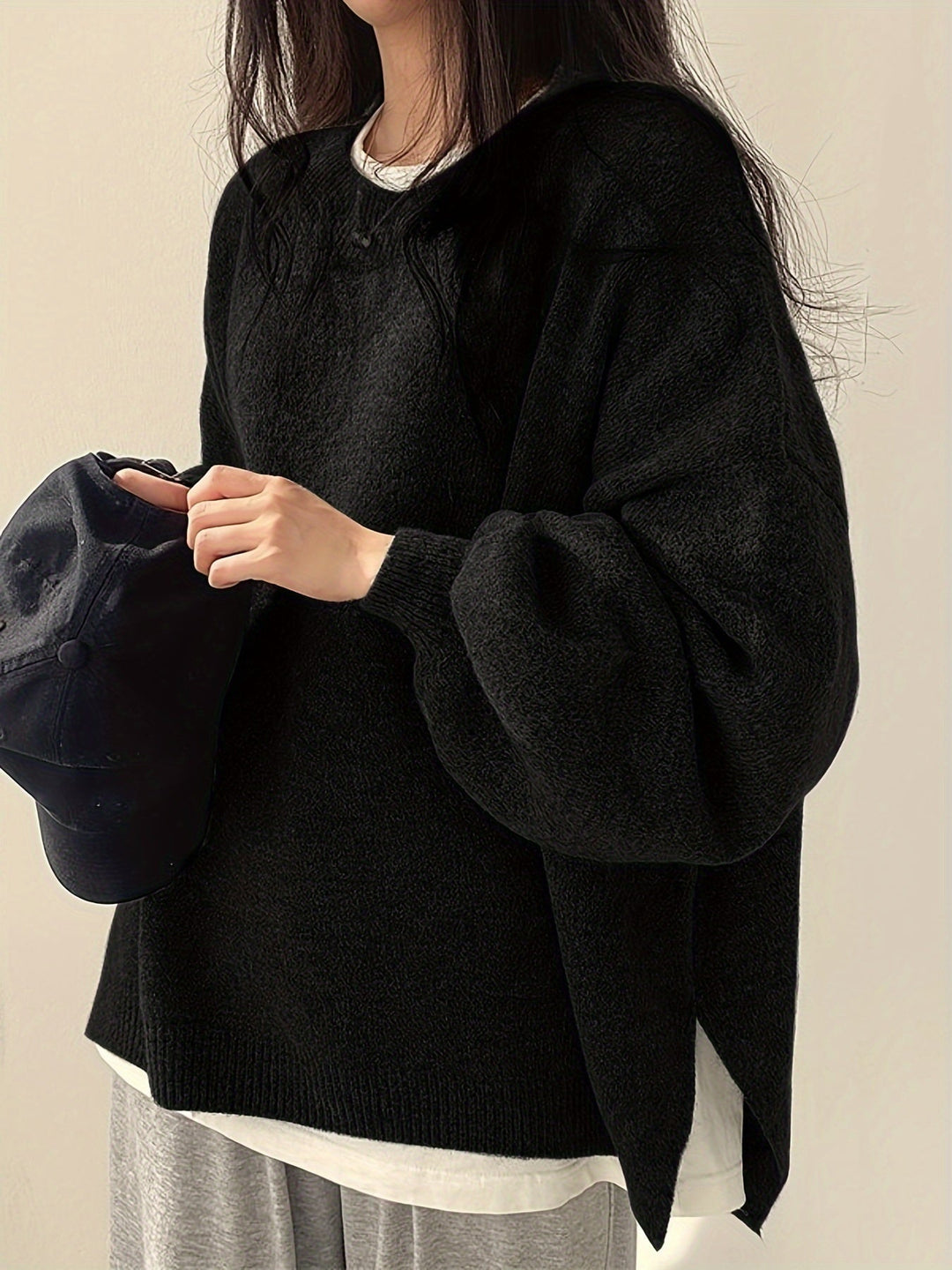 Pearline - Kerek Nyakú Hosszú Ujjú Pulóver