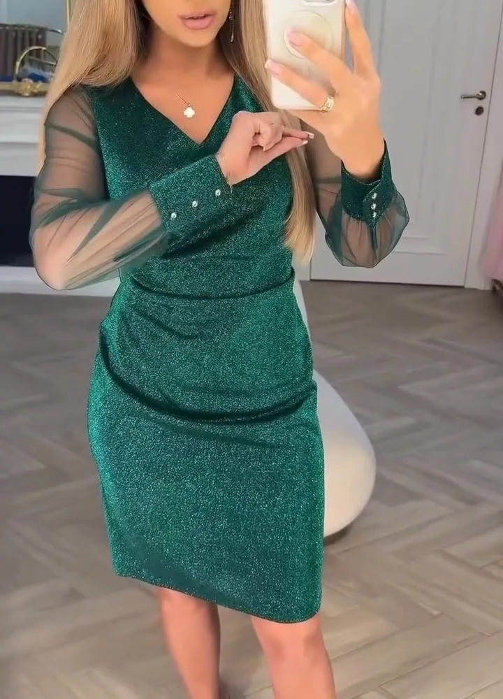 Irisa - Csillogó Patchwork Midi Ruha