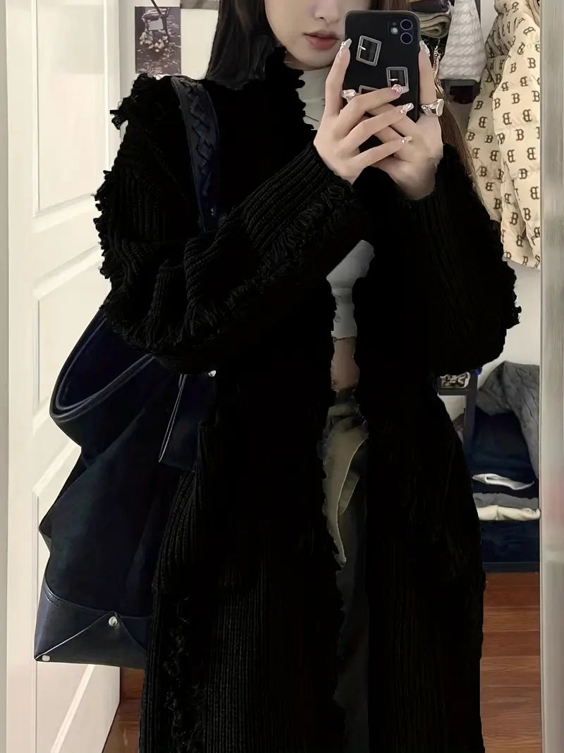 Ramziya – Elegáns Hosszú Rojtos Kardigán Zsebbel