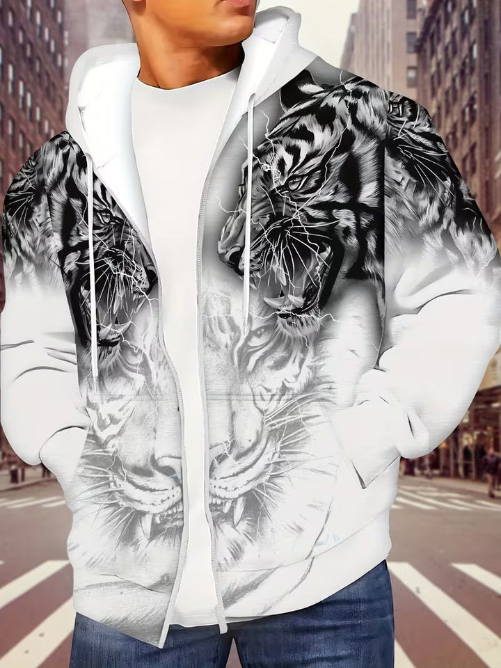 Luciano - Tigris Mintás Kapucnis Pulóver Cipzárral