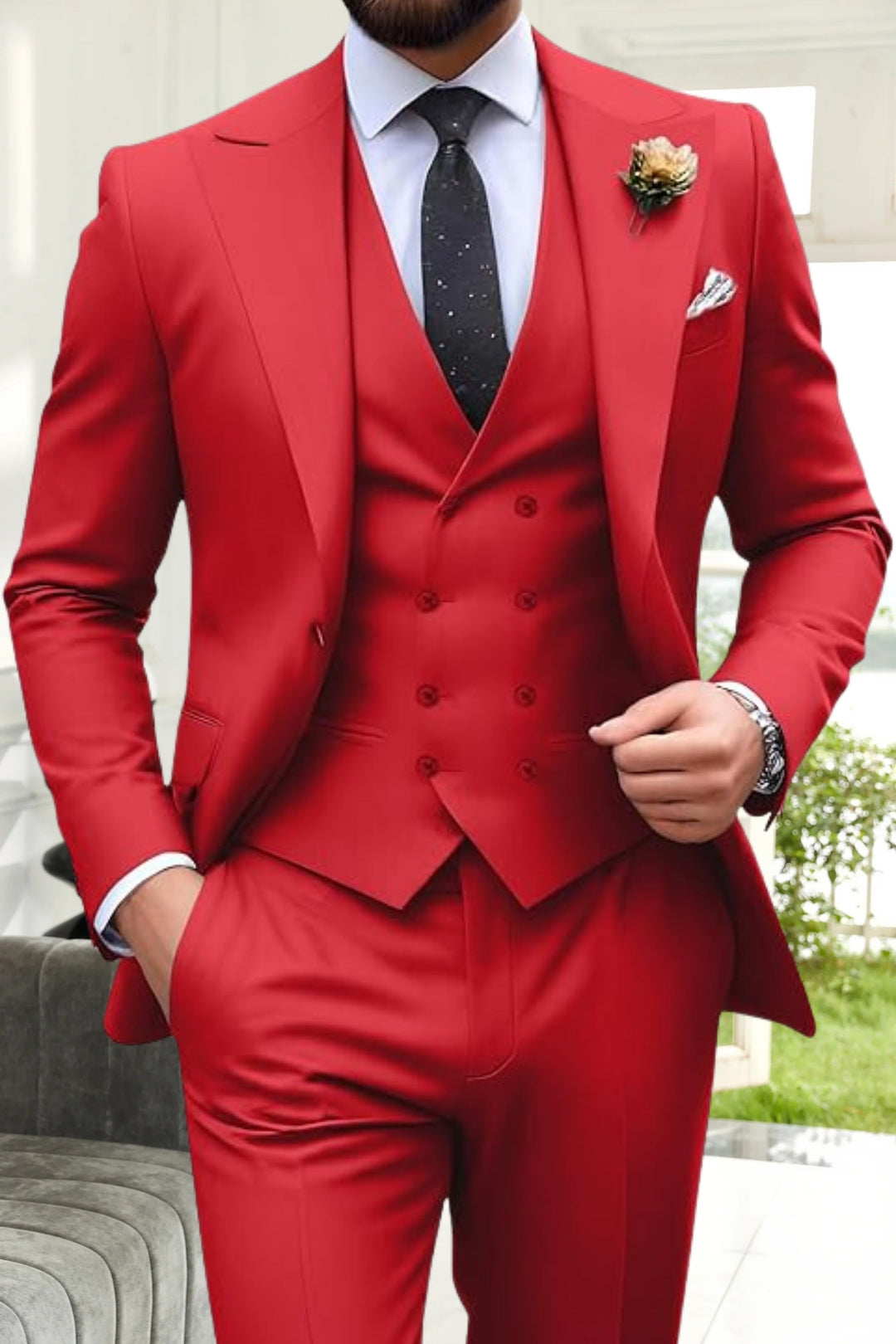 Gremist - Csúcsos Gallér Karcsú Szabás 3 Részes öltönyök