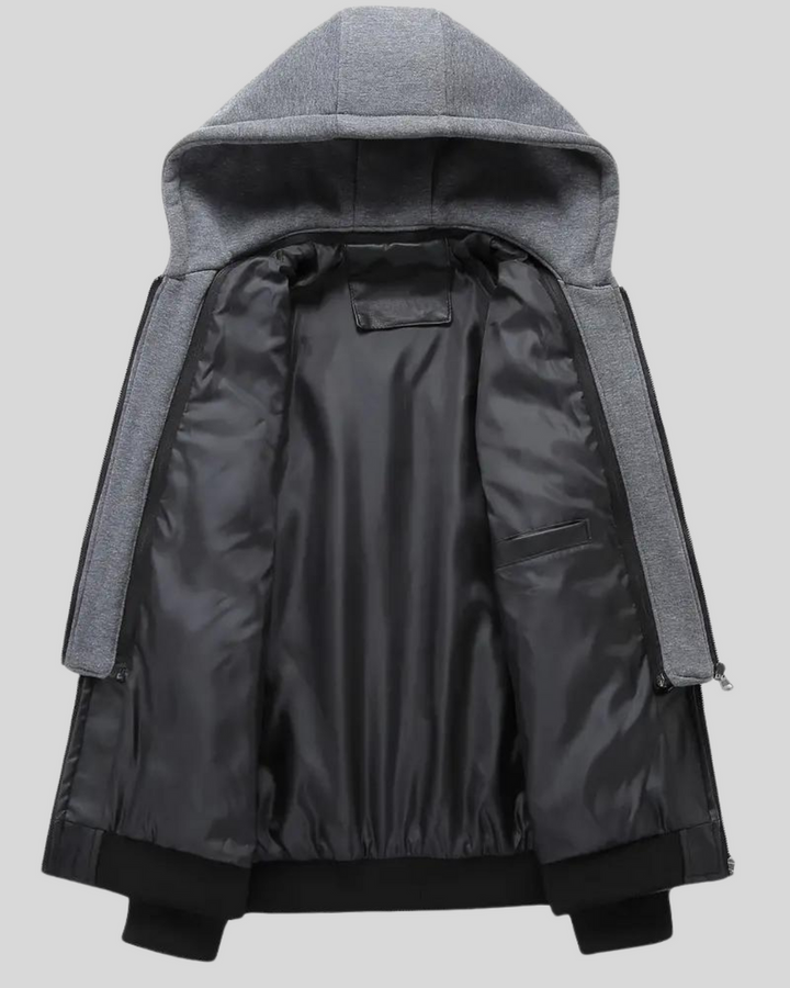 Davor - Kapucnis Bőrdzseki Dupla Cipzárral