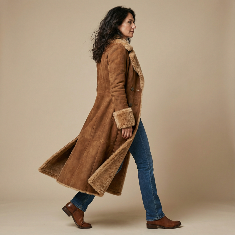 Zeeta - Hosszú Vintage Kabát Műszőrme Gallérral