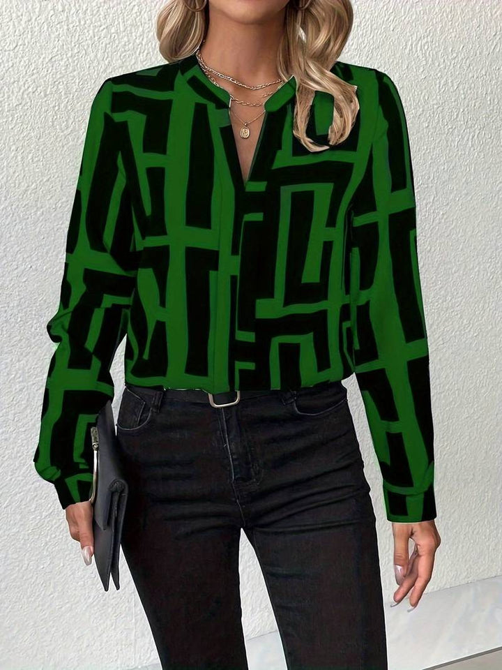 Tzipora - Elegáns Hosszú Ujjú Blúz Geometrikus Mintával