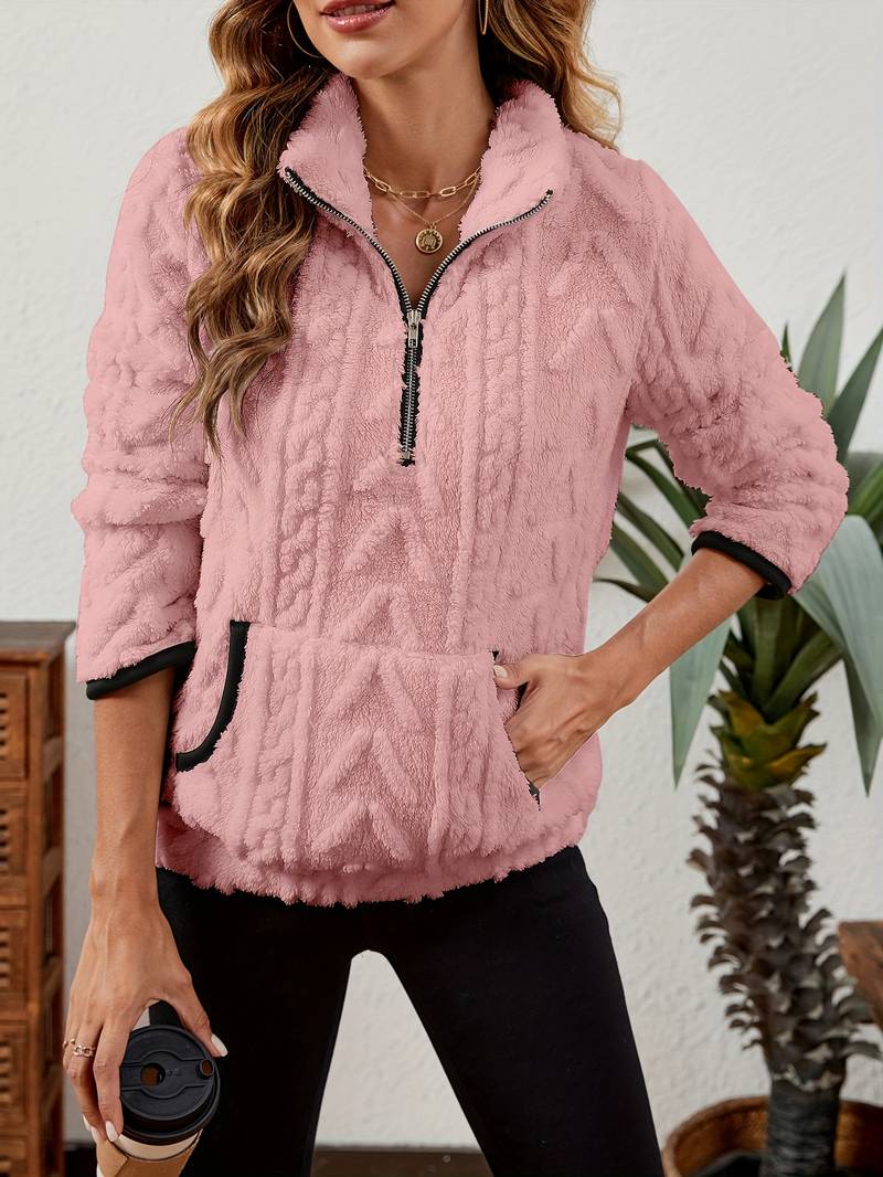 Naama - Félcipzáras Stílusos Pulóver Zsebbel