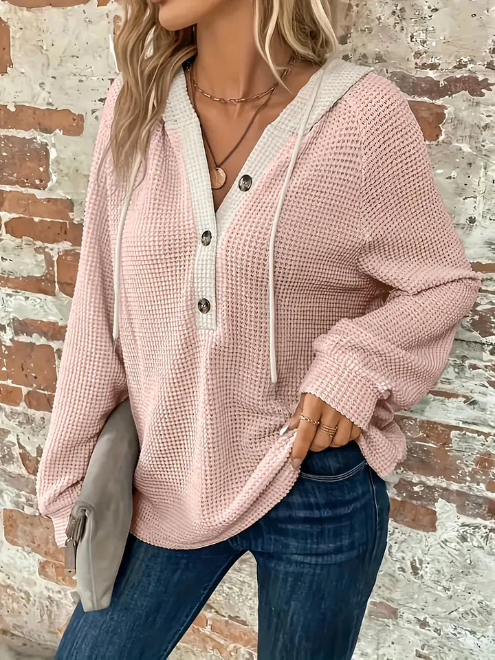 Snezhana - Hosszú Ujjú Gombos Kapucnis Pulóver