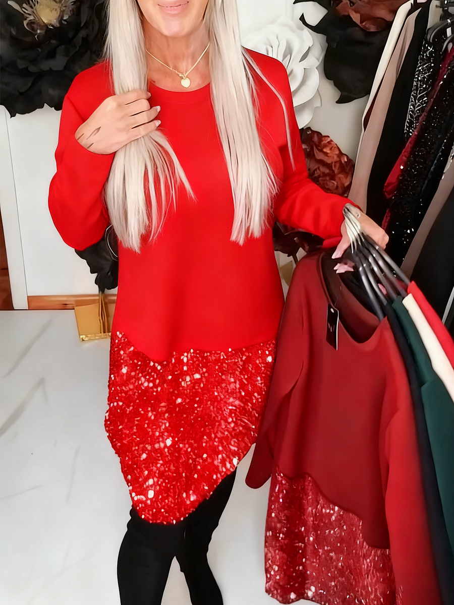 Ksenija - Kerek Nyakú Flitteres Patchwork Ruha