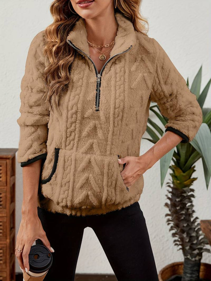 Naama - Félcipzáras Stílusos Pulóver Zsebbel