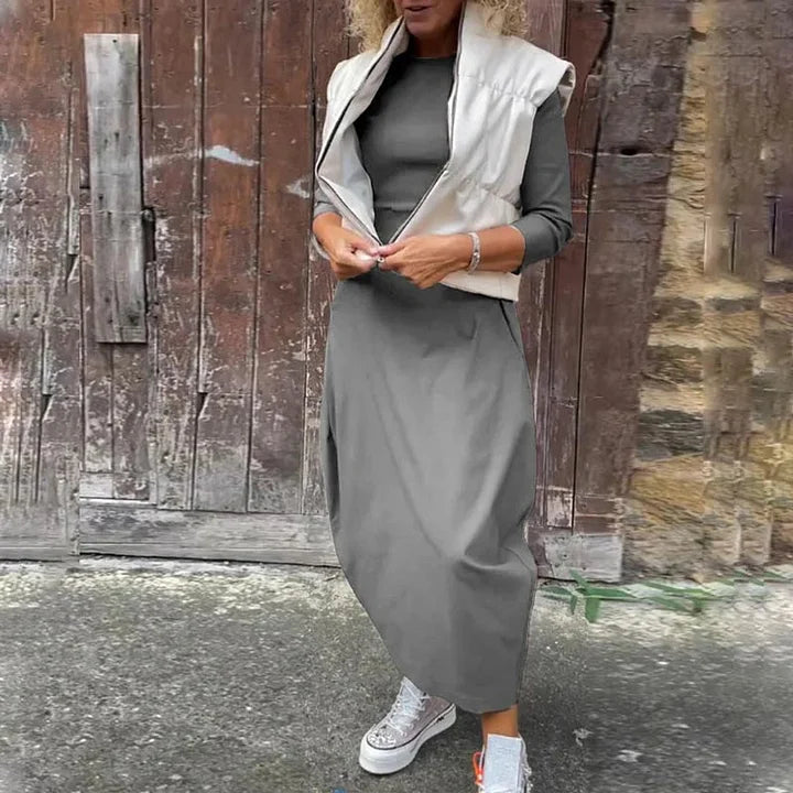 Vionel – Hosszú Ujjú Zsebes Poliészter Ruha