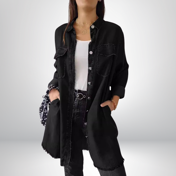 Krystyna - Stílusos Hosszú Ujjú Galléros Farmerdzseki