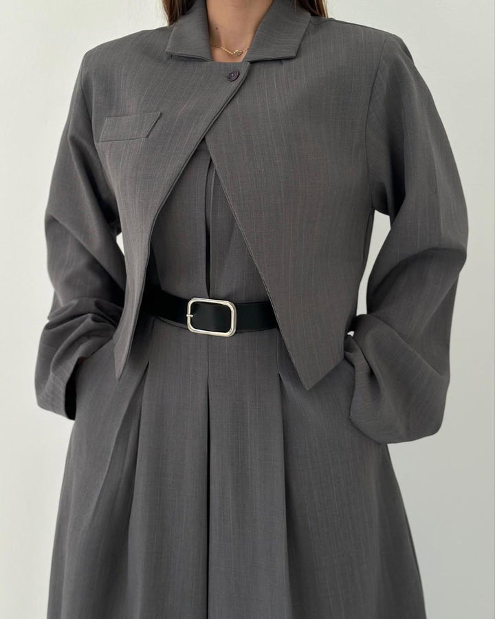 Lauralie - Pánt Nélküli Jumpsuit Kabát Stílusú Ingázó Szett