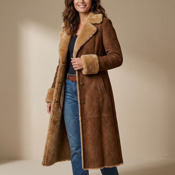 Zeeta - Hosszú Vintage Kabát Műszőrme Gallérral