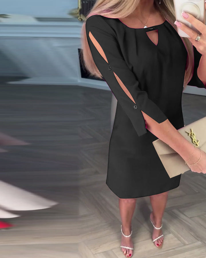 Kamelia - Kulcslyukú Ujjas Mini Ruha