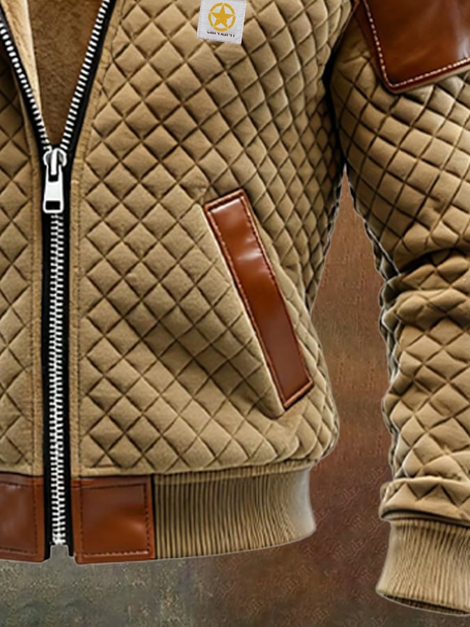 Richardson – Bőr Outdoor Kabát Gyémántmintás Kockás Mintával