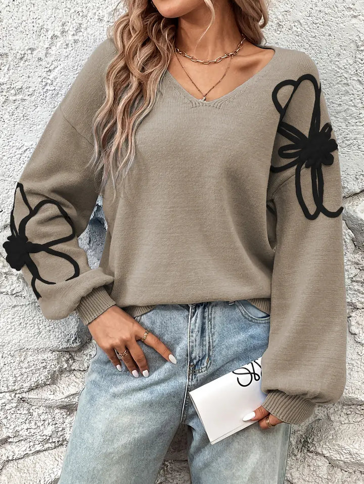 Semira - Hosszú Ujjú Pulóver Virágos Hímzéssel