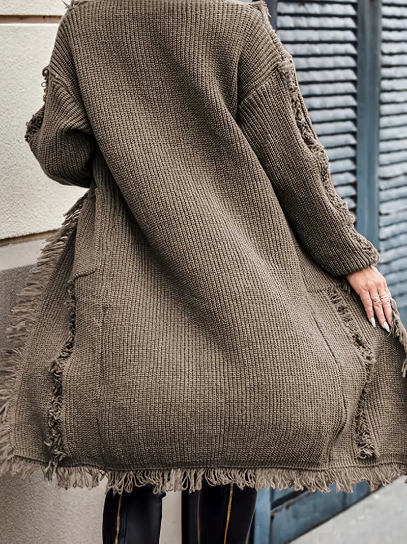 Ramziya – Elegáns Hosszú Rojtos Kardigán Zsebbel