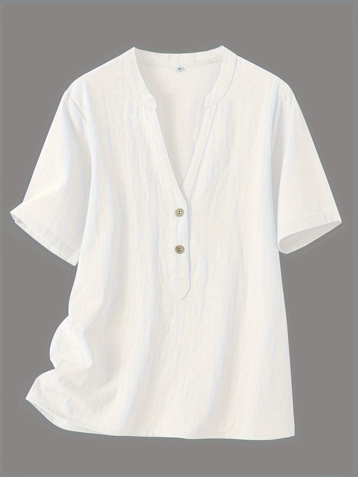 Sharron - Elegáns V-Nyakú Blúz Gombokkal