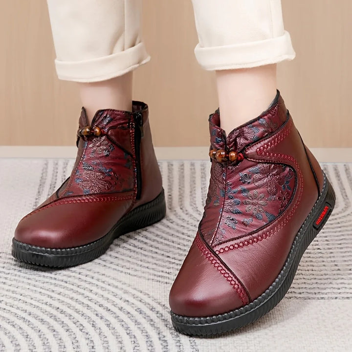 Robbie - Vintage Virágmintás Bőr Bokacsizma