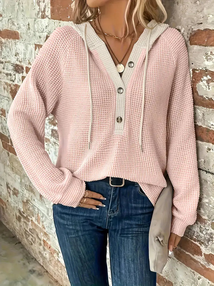 Snezhana - Hosszú Ujjú Gombos Kapucnis Pulóver