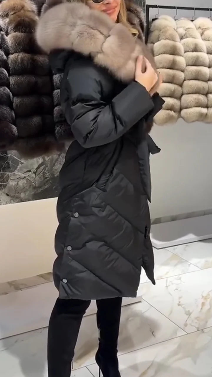 Nastasya - Alkalmi Pamutkabát Szőrme Gallérral