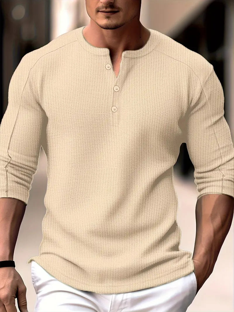 Biden – Waffle Knit Henley Hosszú Ujjú Ing