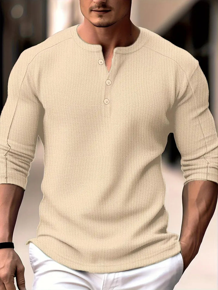 Biden – Waffle Knit Henley Hosszú Ujjú Ing