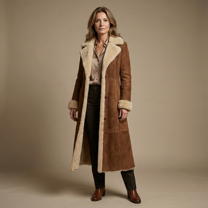 Zeeta - Hosszú Vintage Kabát Műszőrme Gallérral