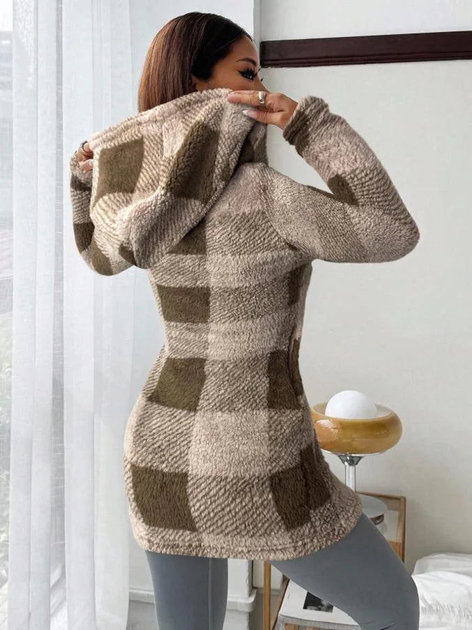 Tissaia - Stílusos Kapucnis Kabát Cipzárral