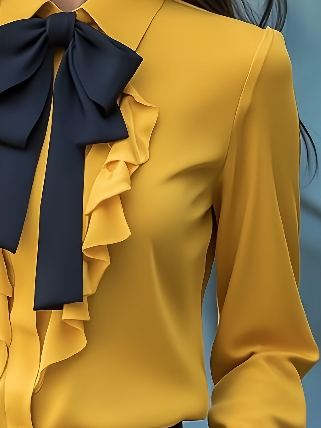 Dwyna – Hosszú Ujjú Gombos Blúz Fodros Masnival