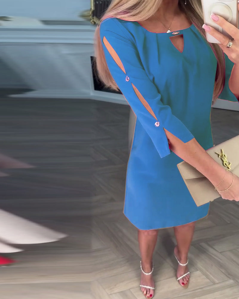 Kamelia - Kulcslyukú Ujjas Mini Ruha