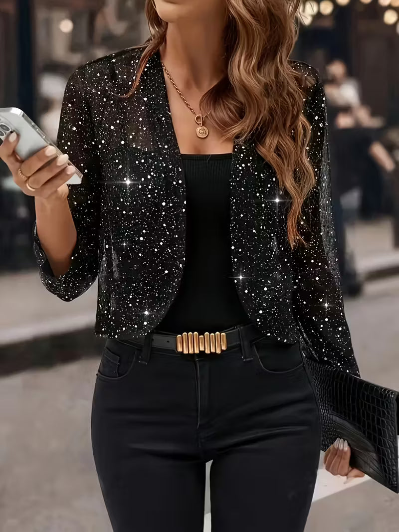 Alix - Ezüstös Csillogó Kardigán Kabát Nyitott Elejjel