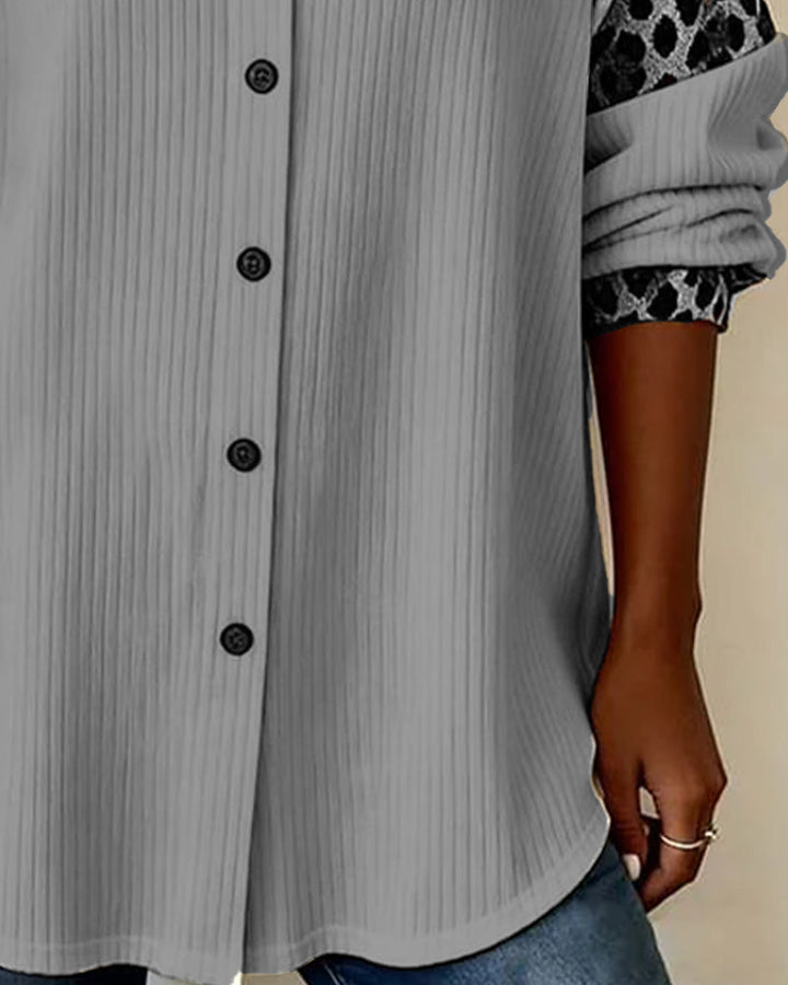 Jordana - Leopárd Mintás Gombos Galléros Ing