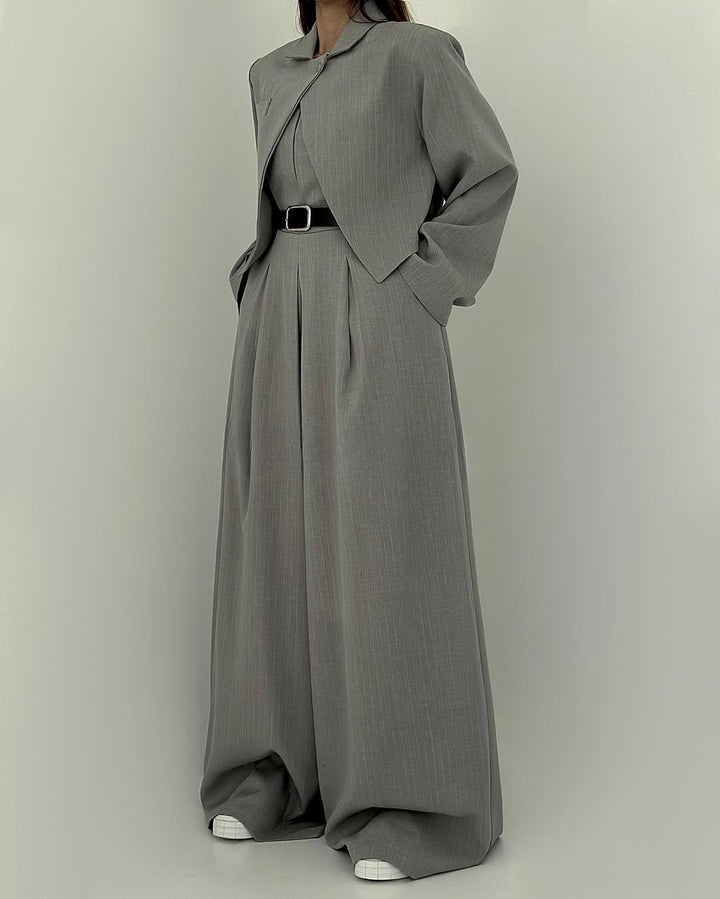 Lauralie - Pánt Nélküli Jumpsuit Kabát Stílusú Ingázó Szett