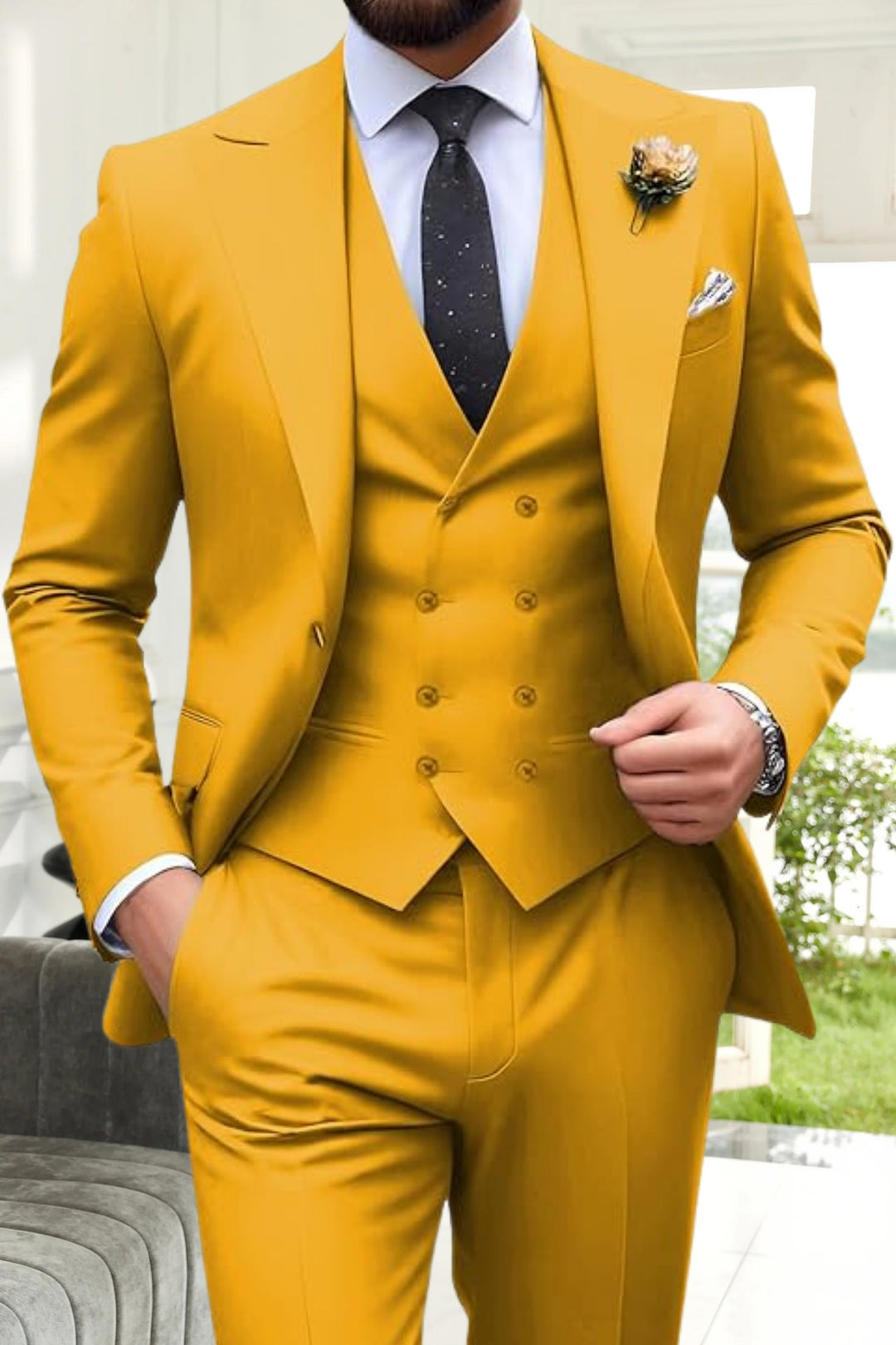 Gremist - Csúcsos Gallér Karcsú Szabás 3 Részes öltönyök