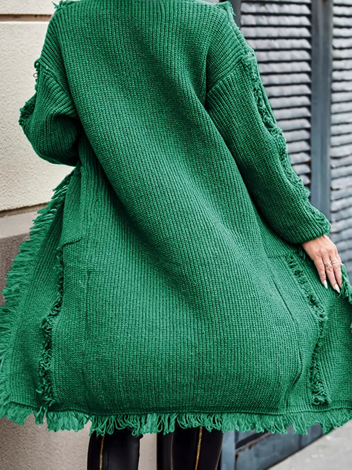 Ramziya – Elegáns Hosszú Rojtos Kardigán Zsebbel