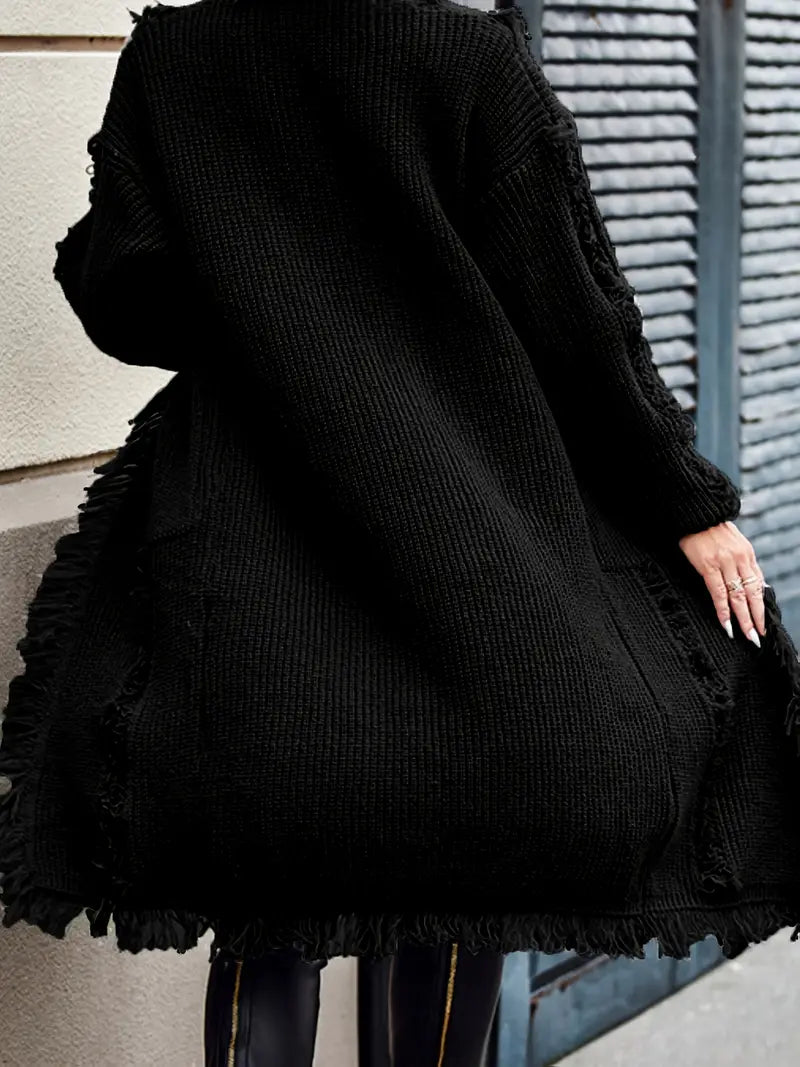 Ramziya – Elegáns Hosszú Rojtos Kardigán Zsebbel