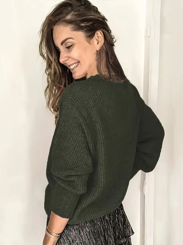 Rozelyn – Elegáns V-Nyakú Kötött Pulóver