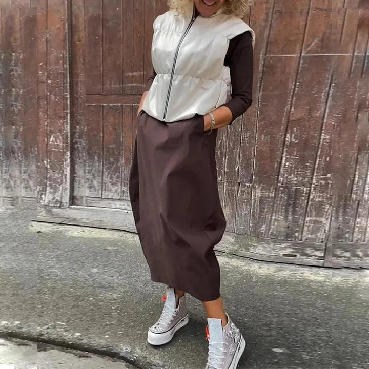 Vionel – Hosszú Ujjú Zsebes Poliészter Ruha