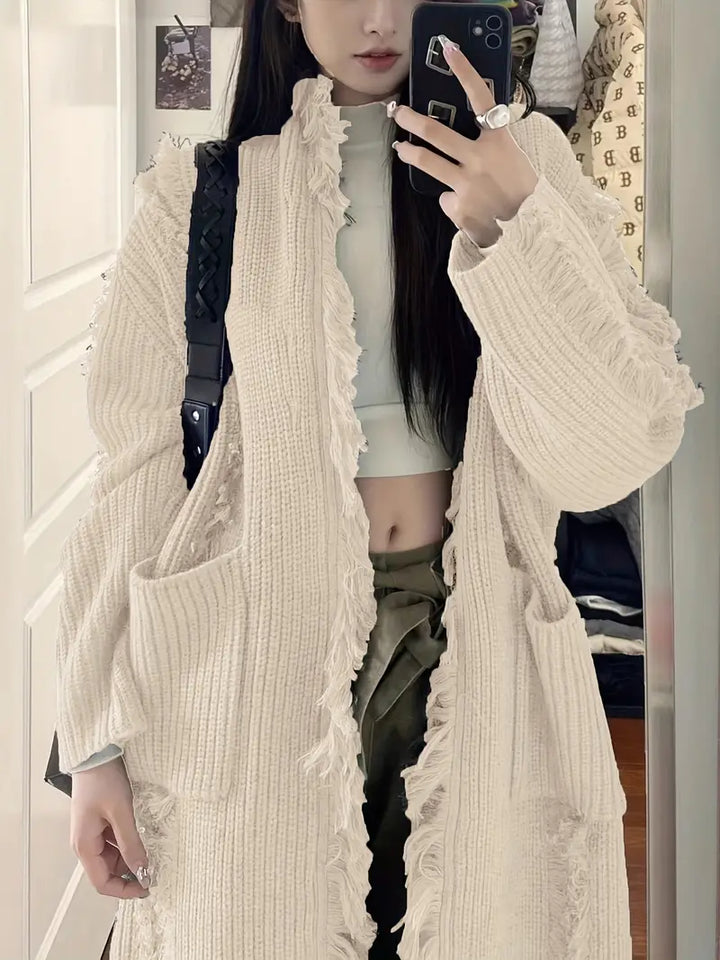 Ramziya – Elegáns Hosszú Rojtos Kardigán Zsebbel