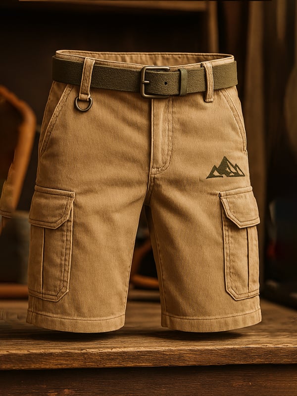 Férfi Retro Divat Klasszikus Kordbársony Multifunkcionális Munkaruha Rövidnadrág