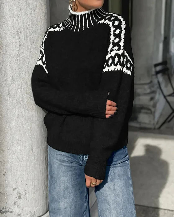 Tressia - Turtle Nyak Kötött Pulóver