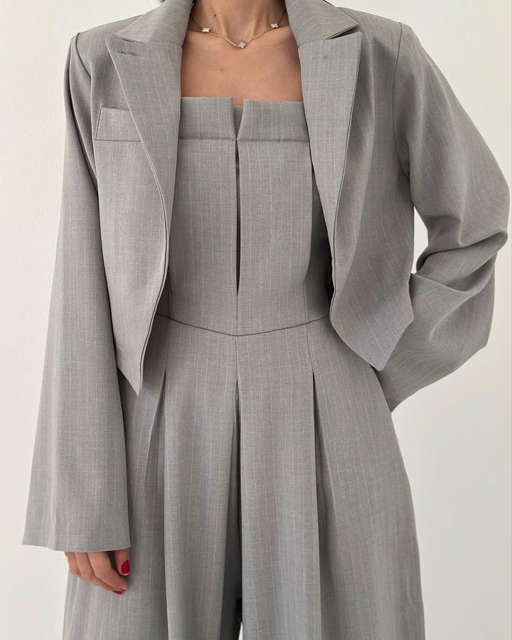 Lauralie - Pánt Nélküli Jumpsuit Kabát Stílusú Ingázó Szett