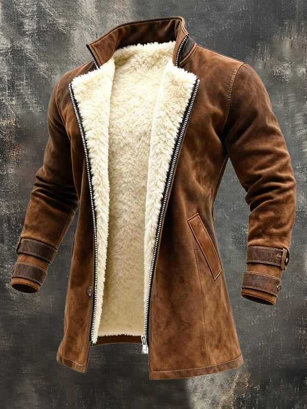 Rakibul - Retro Szarvasbőr és Bőr Kabát Patchwork Mintával