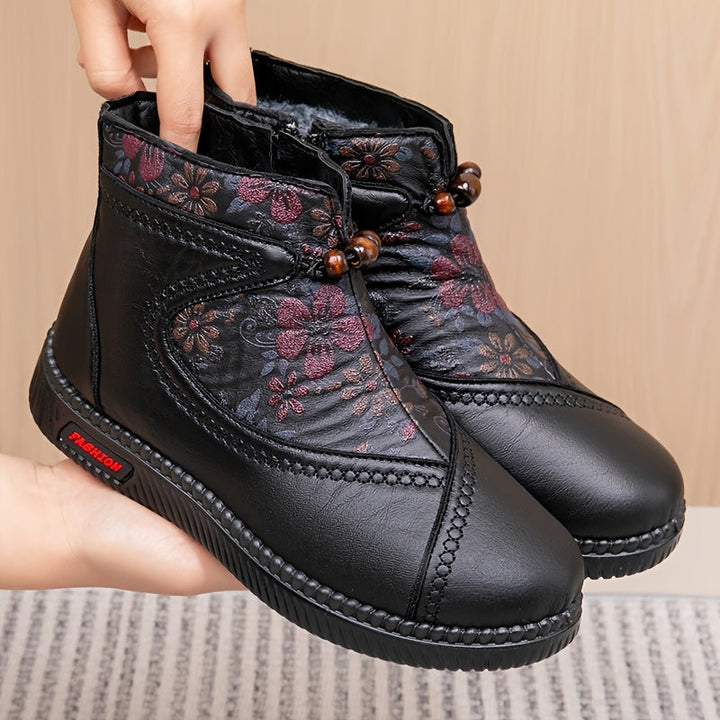 Robbie - Vintage Virágmintás Bőr Bokacsizma