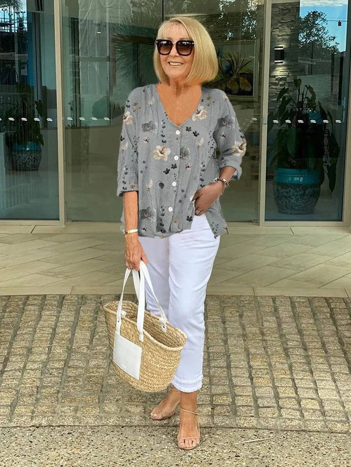 Teresa - Elegáns Virágos Blúz Gombokkal