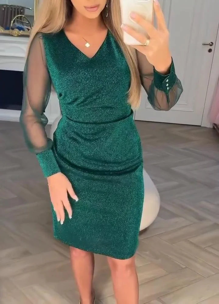 Irisa - Csillogó Patchwork Midi Ruha