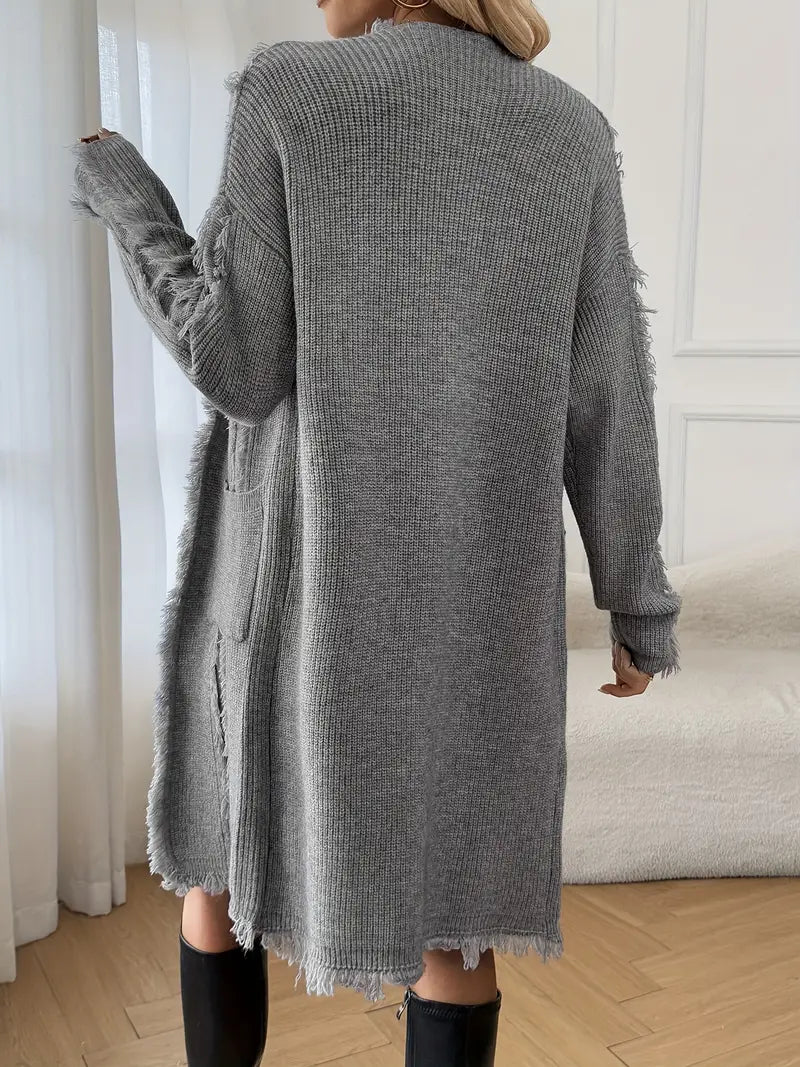 Ramziya – Elegáns Hosszú Rojtos Kardigán Zsebbel