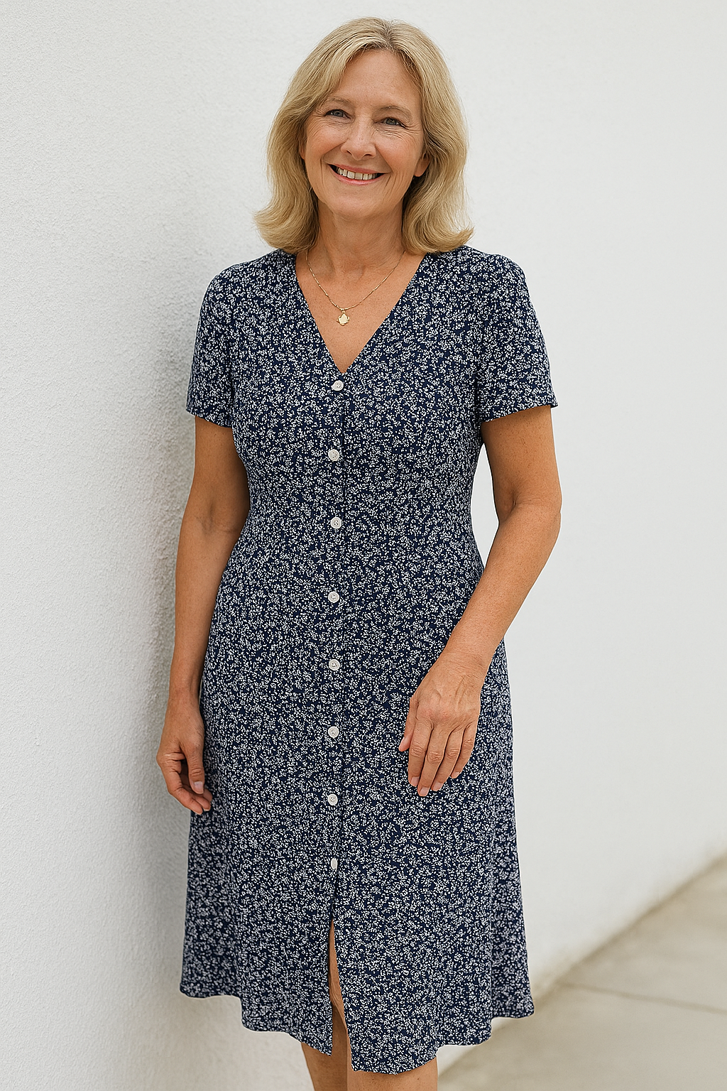 Rayella - Rochie Midi Cu Decolteu In V Si Nasturi